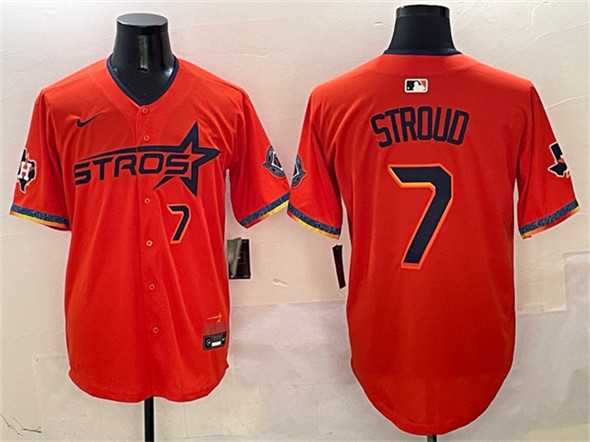 Mens Houston Astros #7 C.J. Stroud Orange 2025 City Connect With Texas Patch Limited Stitched Jersey